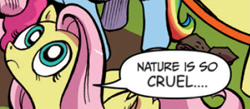 Size: 1495x650 | Tagged: safe, edit, imported from derpibooru, fluttershy, exploitable meme, frown, inverted mouth, meme, nature is so fascinating, obligatory pony, speech bubble, subverted meme