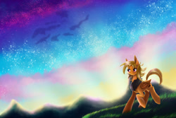 Size: 1276x850 | Tagged: dead source, safe, artist:lunaritass, imported from derpibooru, oc, oc only, oc:leona sky, pegasus, pony, scenery