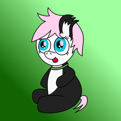 Size: 960x960 | Tagged: safe, artist:vitalspark, imported from derpibooru, oc, oc only, oc:sleepy panda, panda, panda pony, pony, baby, baby pony, bipedal, collar, sitting, solo