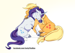 Size: 1024x724 | Tagged: safe, artist:haruki-chan2, imported from derpibooru, applejack, rarity, pony, crying, female, lesbian, mare, rarijack, shipping, unshorn fetlocks, watermark