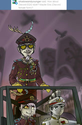 Size: 500x760 | Tagged: safe, artist:kul, imported from derpibooru, discord, equestria girls, car, discordianism, equestria girls-ified, eris, flag, military, parade, rule 63, smiling, sunglasses