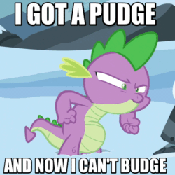 Size: 506x506 | Tagged: safe, edit, edited screencap, imported from derpibooru, screencap, spike, fall weather friends, the times they are a changeling, animated, belly, callback, caption, gif, male, snow, solo, stuck