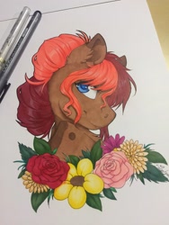 Size: 2448x3264 | Tagged: safe, artist:silentwulv, imported from derpibooru, oc, oc only, oc:ruef, bust, flower, photo, portrait, solo, traditional art