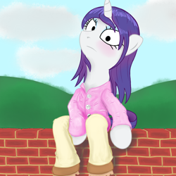 Size: 1000x1000 | Tagged: safe, artist:peanusdrawfag, imported from derpibooru, rarity, clothes, female, solo, wall