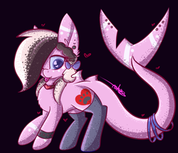 Size: 2642x2269 | Tagged: safe, artist:ashee, imported from derpibooru, oc, oc only, oc:ashee, original species, shark, shark pony, bracelet, clothes, jewelry, necklace, piercing, socks, solo, tongue out, tongue piercing