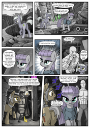 Size: 1363x1920 | Tagged: safe, artist:pencils, imported from derpibooru, igneous rock pie, limestone pie, maud pie, oc, oc:anon, earth pony, human, pony, comic:anon's pie adventure, angry, butt, comic, crying, dirty, dock, eyes closed, female, frown, glare, human male, jojo's bizarre adventure, lantern, male, mare, menacing, open mouth, plot, quarry, raised hoof, raised leg, rock, shivering, single tear, stallion, that pony sure does love rocks, underhoof, walking, whinny, ye olde english, ゴ ゴ ゴ