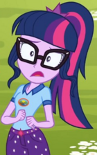 Size: 140x224 | Tagged: safe, imported from derpibooru, screencap, sci-twi, twilight sparkle, equestria girls, legend of everfree, clothes, cropped, female, funny, glasses, open mouth, ponytail, solo