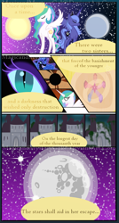Size: 860x1600 | Tagged: safe, artist:magicandmysterygal, imported from derpibooru, nightmare moon, princess celestia, princess luna, comic:long night wild night, comic, elements of harmony, mare in the moon, moon