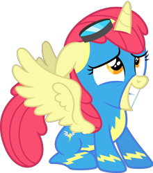 Size: 5478x6228 | Tagged: safe, artist:baronbronie, imported from derpibooru, apple bloom, alicorn, pony, absurd resolution, alicornified, bloomicorn, clothes, female, floppy ears, goggles, race swap, sheepish grin, simple background, solo, this isn't even my final form, this will end in tears and/or death and/or covered in tree sap, transparent background, vector, what has magic done, wonderbolts uniform, xk-class end-of-the-world scenario