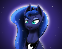 Size: 1324x1052 | Tagged: safe, artist:ikarooz, imported from derpibooru, princess luna, bust, female, night, open mouth, solo