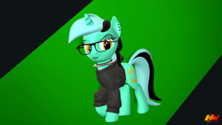 Size: 1280x720 | Tagged: safe, artist:hyperwave9000, imported from derpibooru, lyra heartstrings, pony, unicorn, 3d, choker, clothes, dig the swell hoodie, ear piercing, female, glasses, hoodie, lidded eyes, mare, piercing, punk, raised hoof, solo, source filmmaker, spiked choker