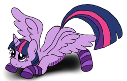 Size: 664x428 | Tagged: safe, artist:an-tonio, artist:toyminator900, imported from derpibooru, twilight sparkle, alicorn, pony, clothes, female, socks, solo, striped socks, twilight sparkle (alicorn), wings