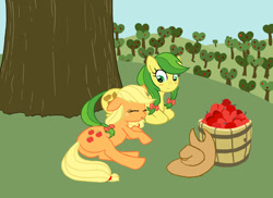 Size: 912x664 | Tagged: safe, artist:generalsnaz, imported from derpibooru, apple fritter, applejack, apple, apple family member, food, sleeping