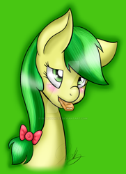 Size: 600x831 | Tagged: safe, artist:debadgerter, imported from derpibooru, apple fritter, apple family member, apple fritter (food), female, food, solo