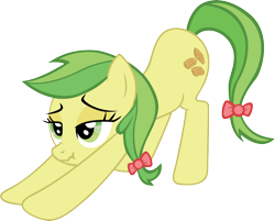 Size: 4860x3912 | Tagged: safe, artist:sircinnamon, imported from derpibooru, apple fritter, earth pony, pony, apple family member, background pony, bow, female, hair bow, iwtcird, mare, meme, scrunchy face, simple background, solo, tail bow, transparent background