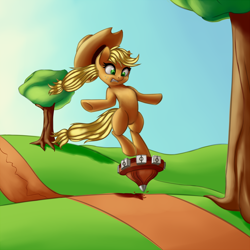 Size: 1000x1000 | Tagged: safe, artist:alorpax, imported from derpibooru, applejack, female, solo, spinner, the legend of zelda, the legend of zelda: twilight princess, tree