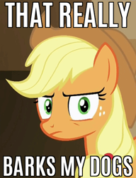 Size: 368x480 | Tagged: safe, edit, edited screencap, imported from derpibooru, screencap, applejack, viva las pegasus, caption, female, image macro, looking at you, meme, reaction image, rustled my jimmies, solo, text, that x's applejack's y