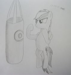 Size: 705x745 | Tagged: safe, artist:unlicensedbrony, imported from derpibooru, rainbow dash, female, newbie artist training grounds, punching bag, solo, traditional art