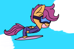 Size: 1800x1200 | Tagged: safe, artist:tangerineblast, imported from derpibooru, scootaloo, female, goggles, newbie artist training grounds, ski jump, skiing, solo