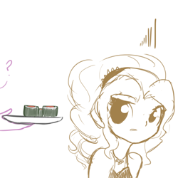 Size: 1280x1280 | Tagged: safe, artist:tjpones, imported from derpibooru, adagio dazzle, equestria girls, food, monochrome, offscreen character, sketch, solo focus, sushi