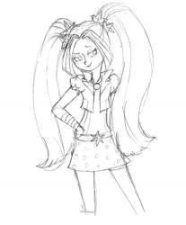 Size: 1108x1338 | Tagged: safe, artist:rainbowkittenmagic, imported from derpibooru, aria blaze, equestria girls, clothes, female, grayscale, monochrome, pigtails, sketch, skirt, solo, traditional art, twintails