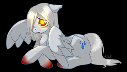 Size: 1064x603 | Tagged: safe, artist:nessia, imported from derpibooru, pegasus, pony, undead, zombie, bloodied, cute, glowing eyes, left 4 dead, mutated zombie, ponified, sad, solo, witch (left 4 dead)