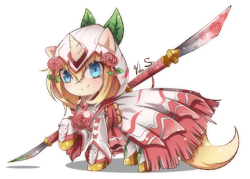 Size: 1287x922 | Tagged: safe, artist:banzatou, imported from derpibooru, oc, oc only, oc:rosetta garden, pony, mizutsune, monster hunter, sword, weapon