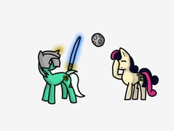 Size: 1024x768 | Tagged: safe, artist:raxtusthefairydragon, imported from derpibooru, bon bon, lyra heartstrings, sweetie drops, crossover, glowing horn, levitation, lightsaber, magic, newbie artist training grounds, star wars, telekinesis, weapon