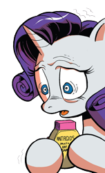 Size: 416x684 | Tagged: safe, artist:andypriceart, idw, imported from derpibooru, rarity, pony, unicorn, antacids, female, mare, medicine, official comic, simple background, solo, transparent background