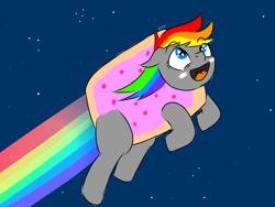 Size: 1600x1200 | Tagged: safe, artist:bendycindy, imported from derpibooru, oc, oc only, pony, 30 minute art challenge, food, meme, nyan cat, ponified, poptart, rainbow, solo, space