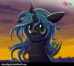 Size: 1008x900 | Tagged: safe, artist:clouddg, imported from derpibooru, queen chrysalis, changeling, changeling queen, cute, cutealis, female, signature, smiling, solo