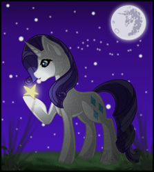 Size: 3296x3688 | Tagged: safe, artist:atlasnavigato, artist:cyanreef, imported from derpibooru, rarity, female, grass, mare in the moon, moon, night, solo, stars