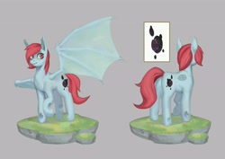 Size: 4407x3116 | Tagged: safe, artist:eosphorite, imported from derpibooru, oc, oc only, oc:sterngaffer, bat pony, changeling, hybrid, pony, blue changeling, both cutie marks, butt, changeling oc, cross section, ear fluff, plot, reference sheet, solo