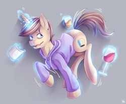 Size: 1104x909 | Tagged: safe, artist:meewin, imported from derpibooru, oc, oc only, alcohol, alcoholism, clothes, glass, hoodie, perfume, solo