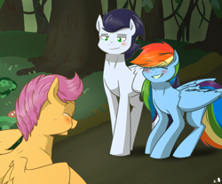 Size: 3000x2500 | Tagged: safe, artist:lrusu, imported from derpibooru, rainbow dash, scootaloo, soarin', pony, crying, male, shipping, soarindash, straight, tears of joy