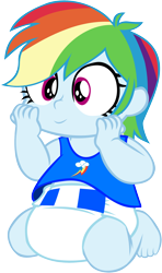 Size: 1408x2371 | Tagged: safe, artist:megarainbowdash2000, imported from derpibooru, rainbow dash, equestria girls, age regression, baby, baby dash, baby human, baby rainbow dash, barefoot, cute, dashabetes, diaper, feet, female, simple background, solo, transparent background