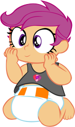 Size: 1392x2350 | Tagged: safe, artist:megarainbowdash2000, imported from derpibooru, scootaloo, equestria girls, age regression, baby, baby human, baby scootaloo, barefoot, cute, cutealoo, cutie mark, diaper, feet, female, simple background, solo, the cmc's cutie marks, transparent background, younger