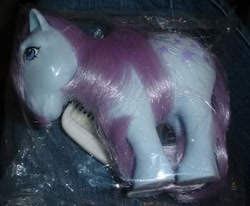 Size: 362x299 | Tagged: safe, imported from derpibooru, blue belle, bag, comb, g1, irl, photo, solo, toy
