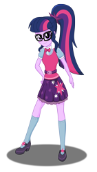 Size: 1742x3078 | Tagged: safe, artist:deannaphantom13, imported from derpibooru, sci-twi, twilight sparkle, equestria girls, bowtie, canterlot high, clothes, female, glasses, high heels, looking at you, mary janes, new outfit, pleated skirt, ponytail, sci-twi outfits, shirt, shoes, skirt, smiling, socks, solo