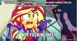 Size: 800x429 | Tagged: safe, edit, edited screencap, imported from derpibooru, screencap, sci-twi, sunset shimmer, twilight sparkle, equestria girls, caption, game grumps, image macro, meme, obligatory pony, sonic 06, sunset yells at twilight, vulgar