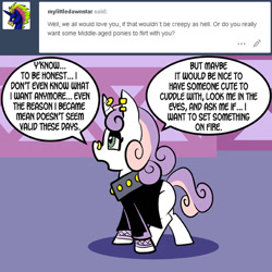 Size: 576x576 | Tagged: safe, artist:pembroke, imported from derpibooru, sweetie belle, dialogue, female, meanie belle, solo