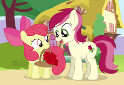 Size: 1050x720 | Tagged: safe, artist:dm29, imported from derpibooru, apple bloom, roseluck, pony, duo, flower, rose