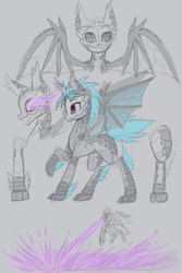 Size: 1024x1536 | Tagged: safe, artist:raptor007, imported from derpibooru, dracony, dragon, hybrid, digital art, fire, monochrome, watermark