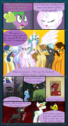 Size: 860x1600 | Tagged: safe, artist:magicandmysterygal, imported from derpibooru, bon bon, cheese sandwich, cloudchaser, fleur-de-lis, sweetie drops, thunderlane, trixie, twilight sparkle, oc, changeling, pony, unicorn, comic:long night wild night, comic, female, mare