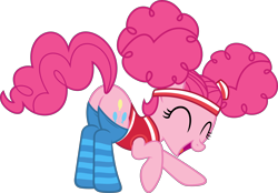 Size: 6000x4180 | Tagged: safe, artist:slb94, imported from derpibooru, pinkie pie, buckball season, absurd resolution, butt, clothes, excited, female, pinktails pie, plot, simple background, socks, solo, striped socks, transparent background, vector