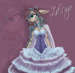 Size: 2469x2428 | Tagged: safe, artist:zefirayn, imported from derpibooru, oc, oc only, oc:zefirayn, anthro, clothes, dress, ear fluff, solo