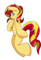 Size: 1024x1489 | Tagged: safe, artist:alienkittykun, imported from derpibooru, sunset shimmer, pony, unicorn, deviantart watermark, female, mare, obtrusive watermark, solo, watermark