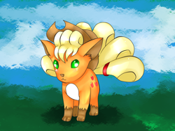 Size: 1024x768 | Tagged: safe, artist:php23, deleted from derpibooru, imported from derpibooru, applejack, vulpix, crossover, pokémon, solo, species swap