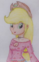 Size: 754x1200 | Tagged: safe, artist:marta4708, imported from derpibooru, applejack, equestria girls, legend of everfree, camp fashion show outfit, female, solo, traditional art