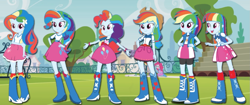 Size: 1245x521 | Tagged: safe, imported from derpibooru, applejack, fluttershy, pinkie pie, rainbow dash, rarity, twilight sparkle, equestria girls, mane six, recolor, twilight sparkle (alicorn)